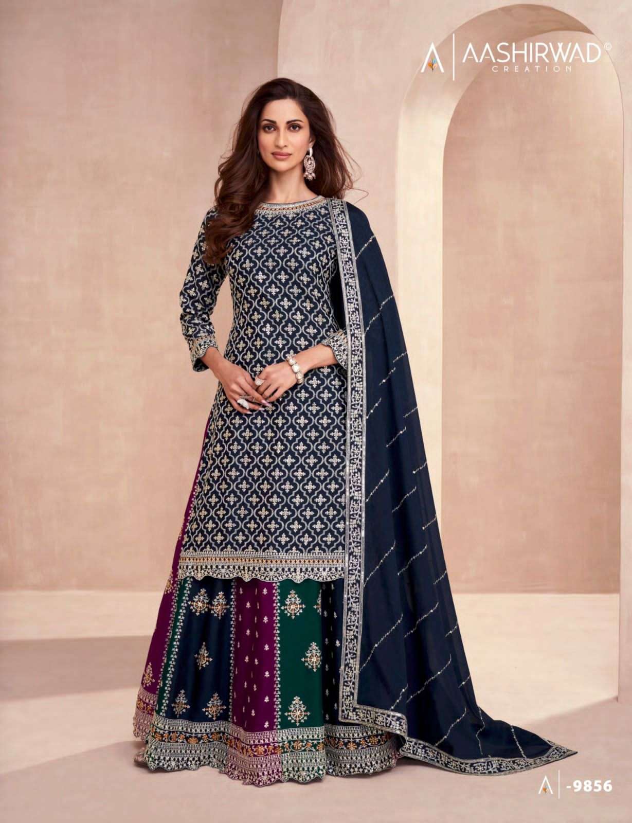Aashirwad Gulkand Colors Chinnon Silk Salwar Kameez Wholesale catalog