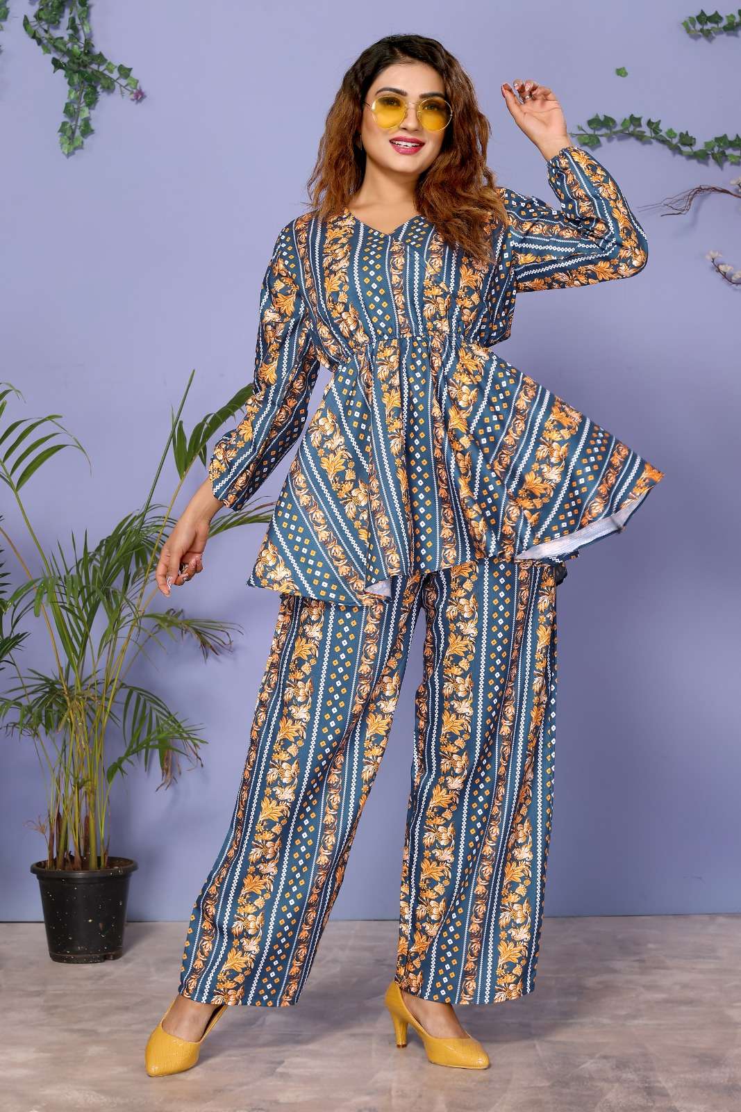Ayesha Blue Cotton Co Ord Set Wholesale catalog