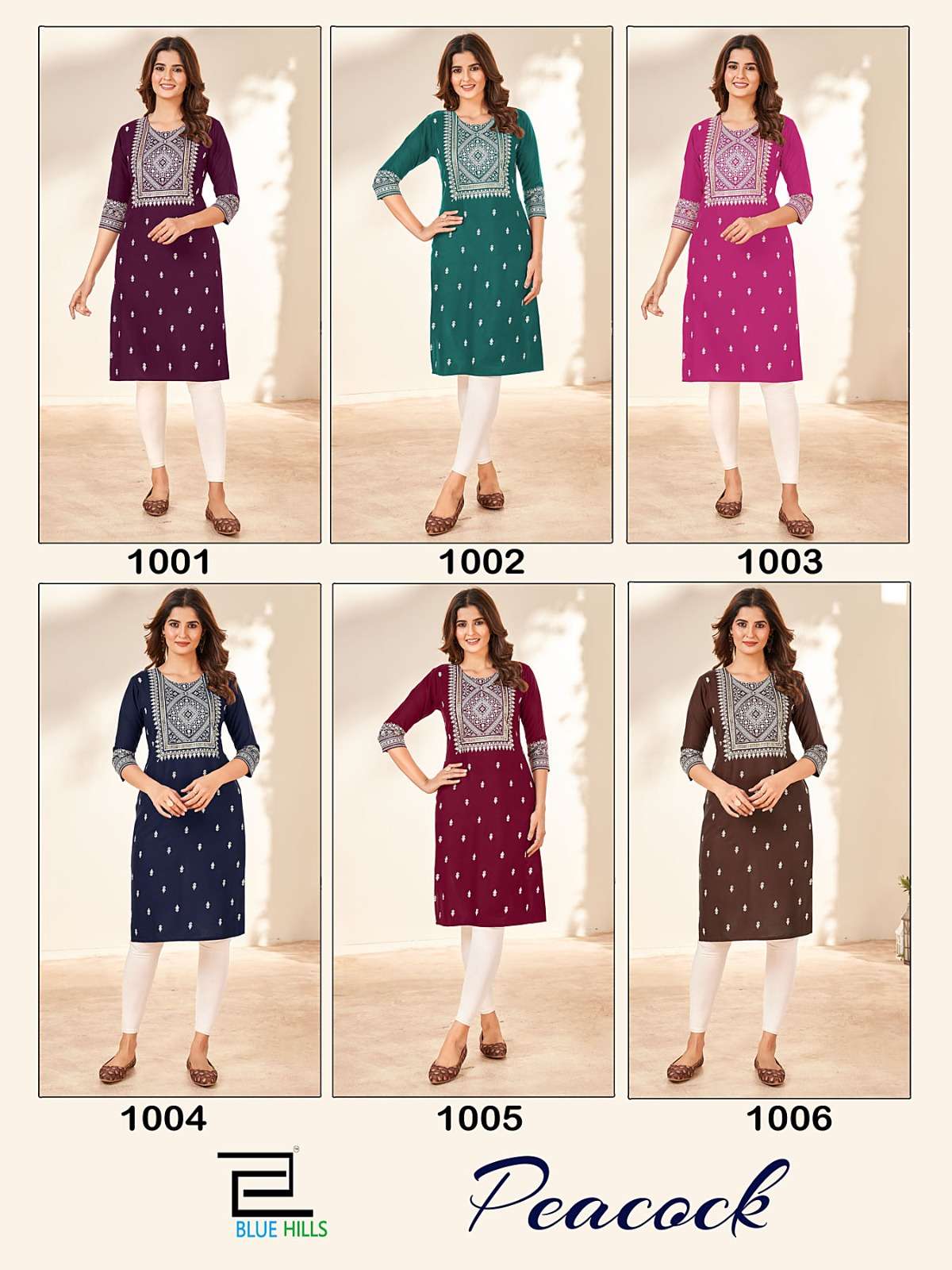 Blue Hills Peacock Rayon Foil Printed Kurti Wholesale catalog