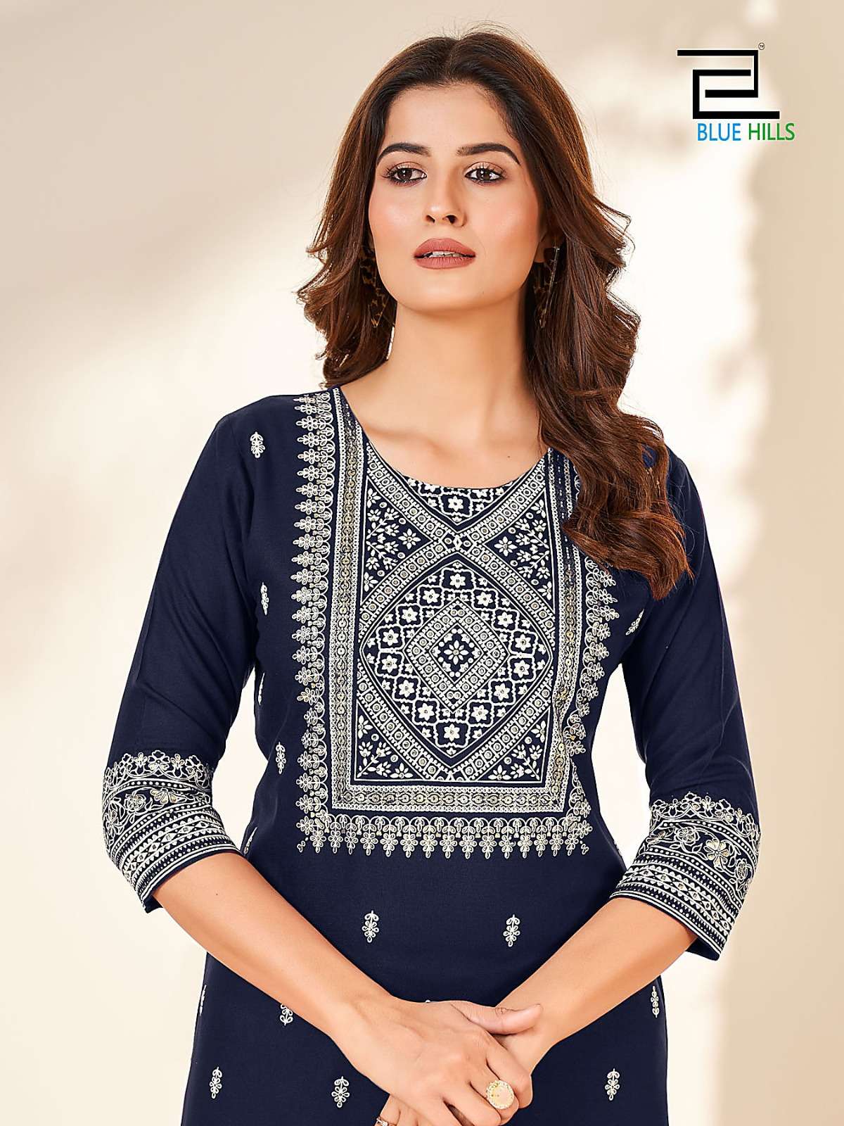Blue Hills Peacock Rayon Foil Printed Kurti Wholesale catalog