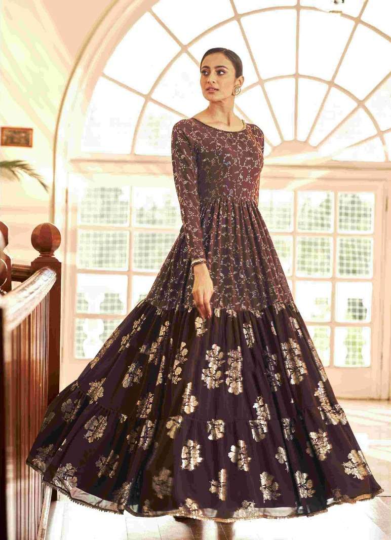 FLORY VOL. 18 Georgette Metalic Foil Work Anarkali Gown Kurti Wholesale catalog