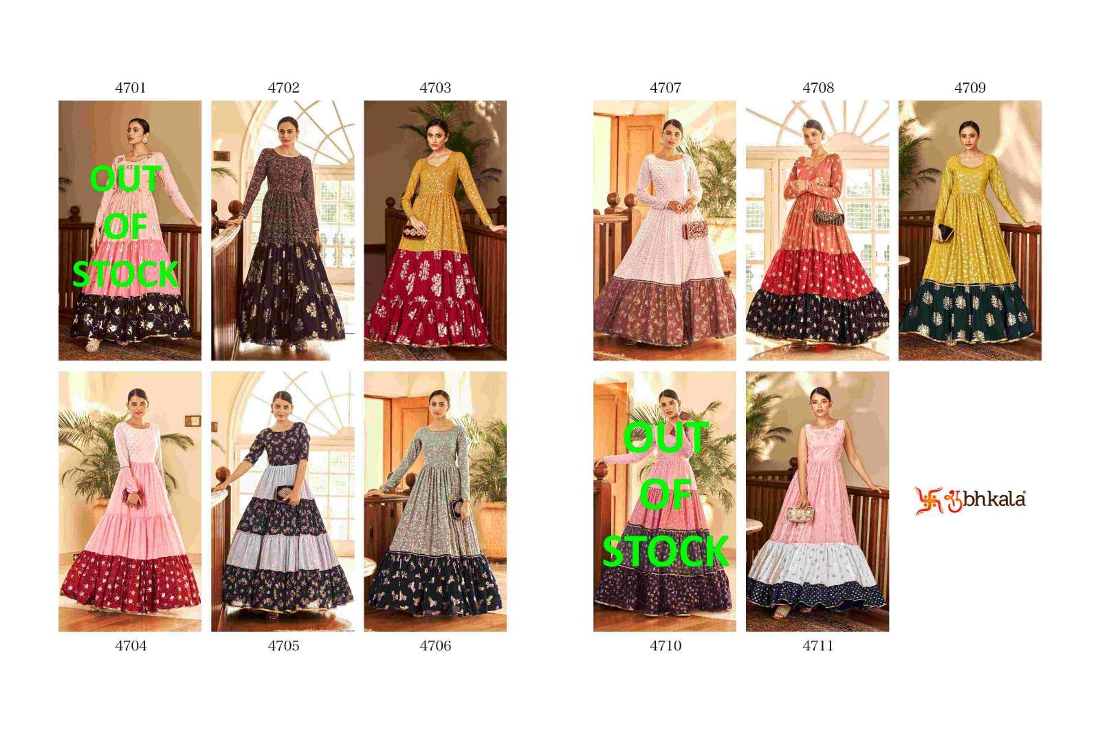 FLORY VOL. 18 Georgette Metalic Foil Work Anarkali Gown Kurti Wholesale catalog