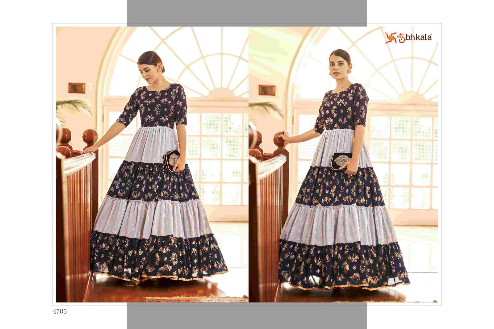 FLORY VOL. 18 Georgette Metalic Foil Work Anarkali Gown Kurti Wholesale catalog