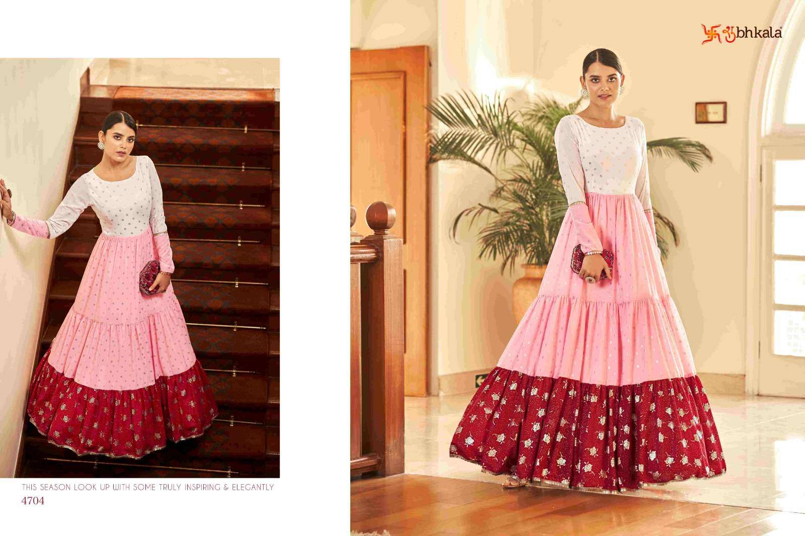 FLORY VOL. 18 Georgette Metalic Foil Work Anarkali Gown Kurti Wholesale catalog