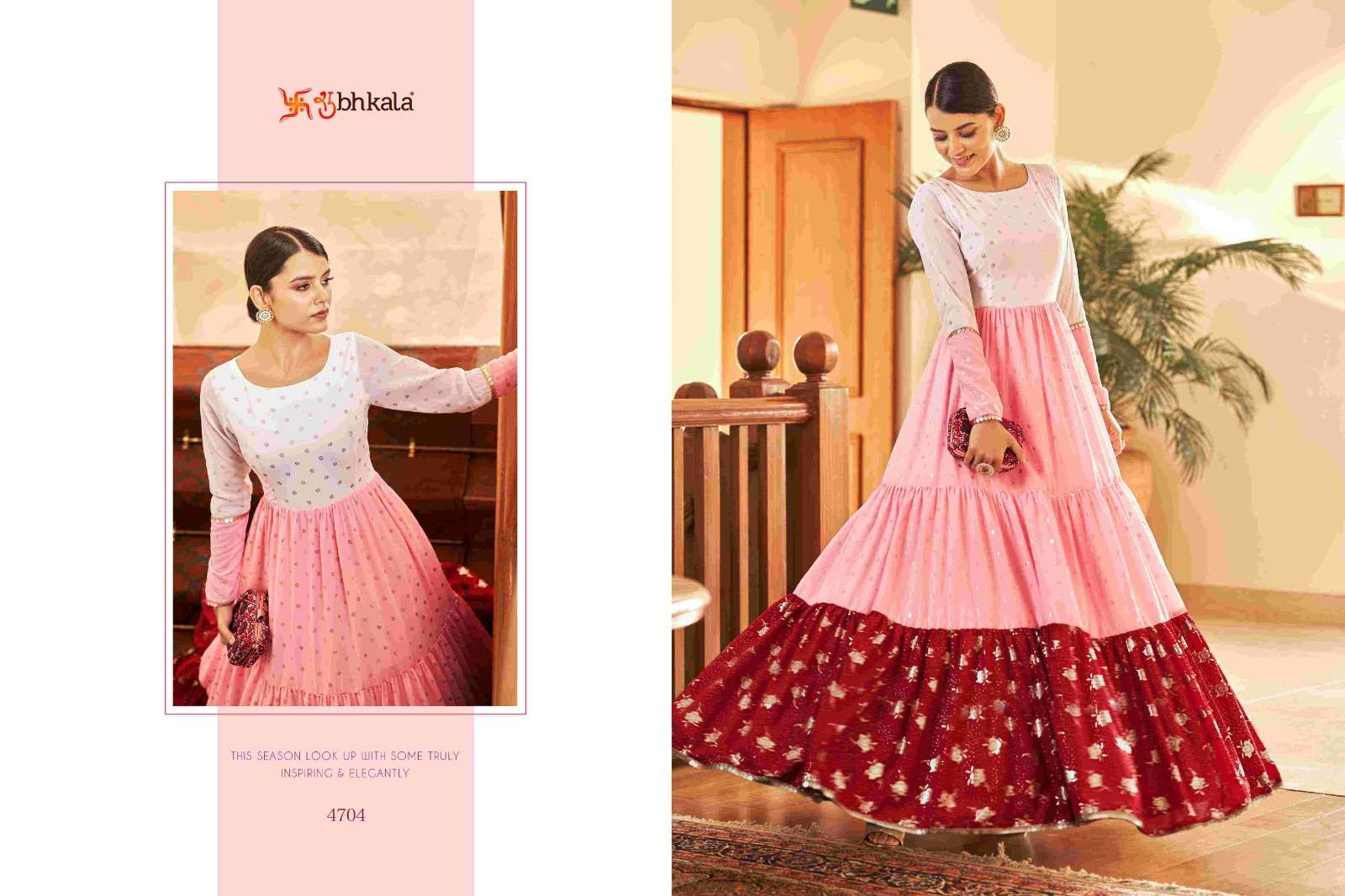 FLORY VOL. 18 Georgette Metalic Foil Work Anarkali Gown Kurti Wholesale catalog