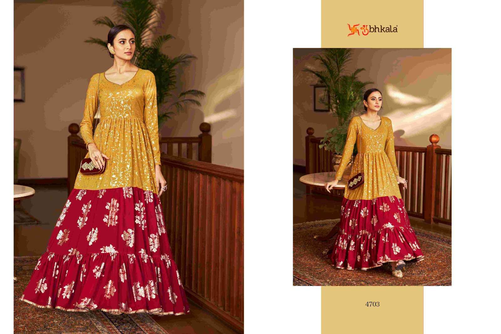 FLORY VOL. 18 Georgette Metalic Foil Work Anarkali Gown Kurti Wholesale catalog