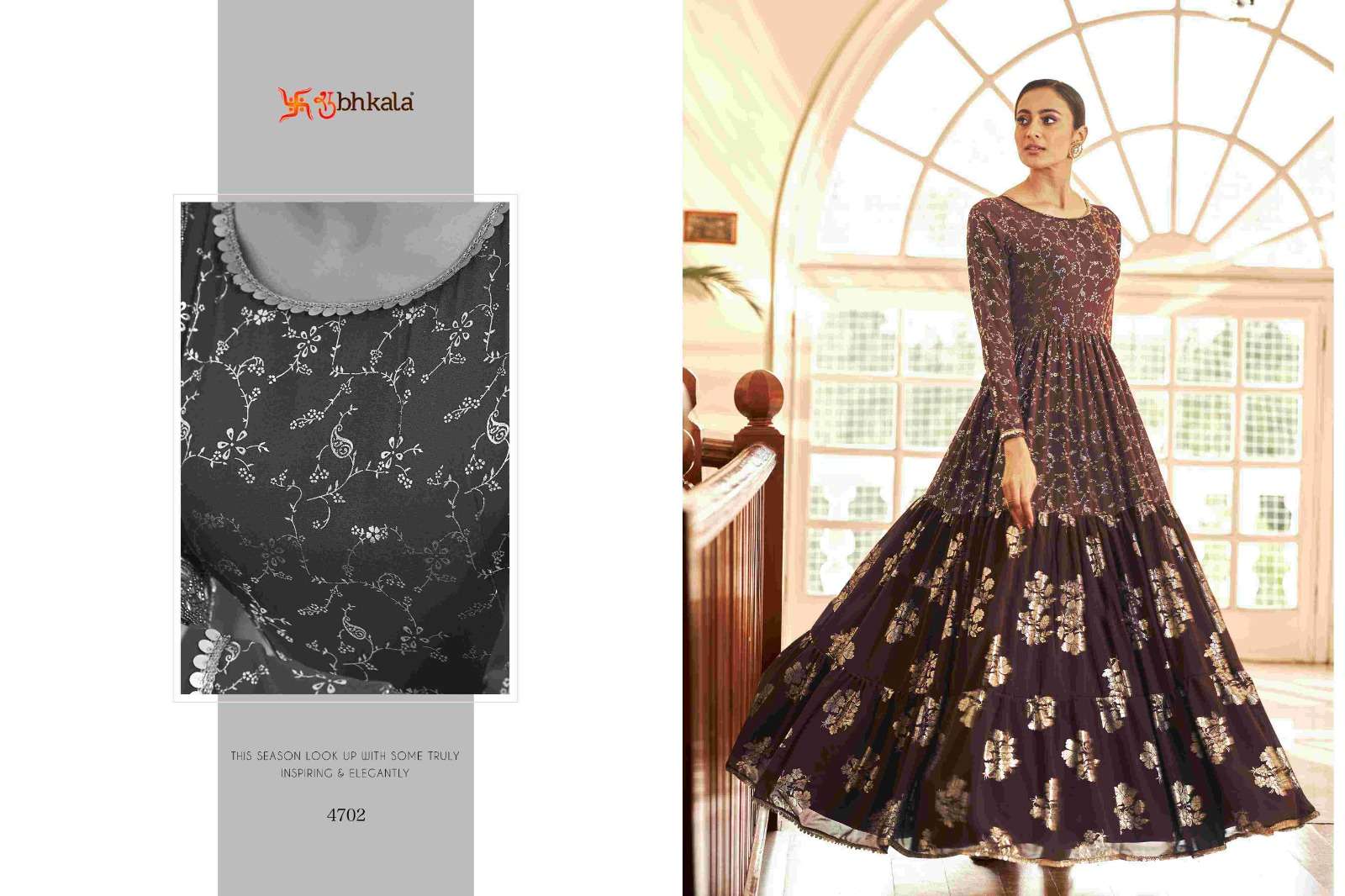 FLORY VOL. 18 Georgette Metalic Foil Work Anarkali Gown Kurti Wholesale catalog