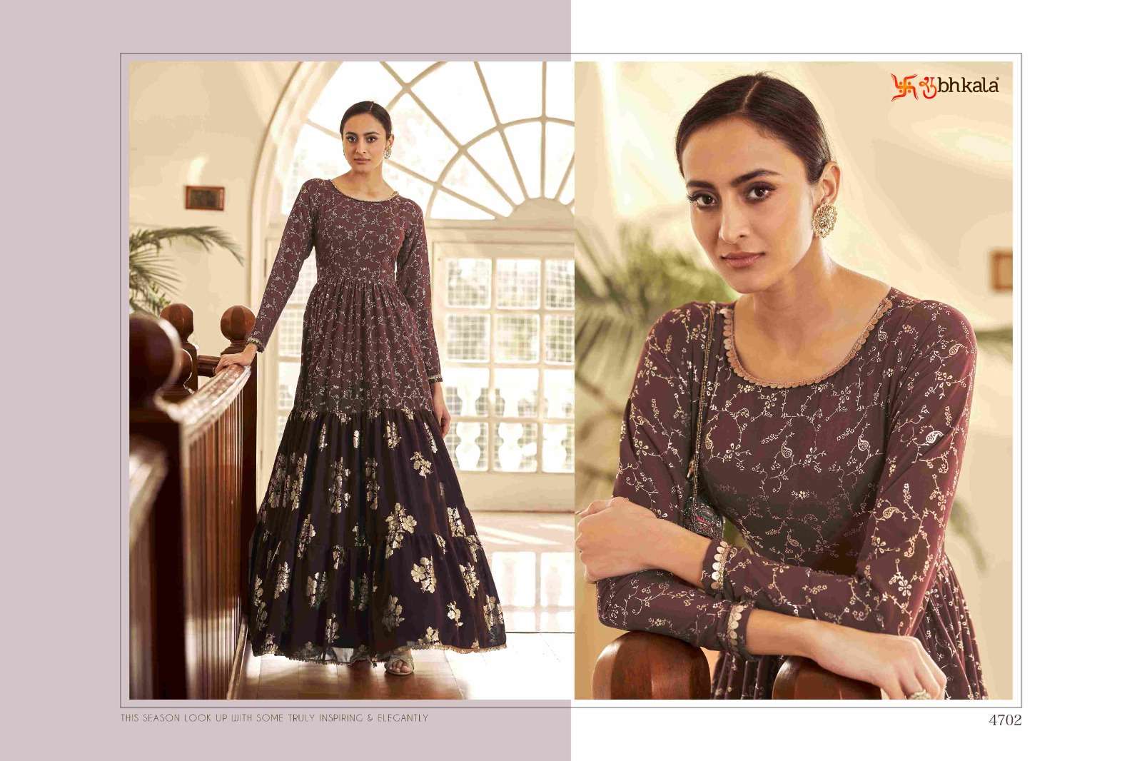 FLORY VOL. 18 Georgette Metalic Foil Work Anarkali Gown Kurti Wholesale catalog