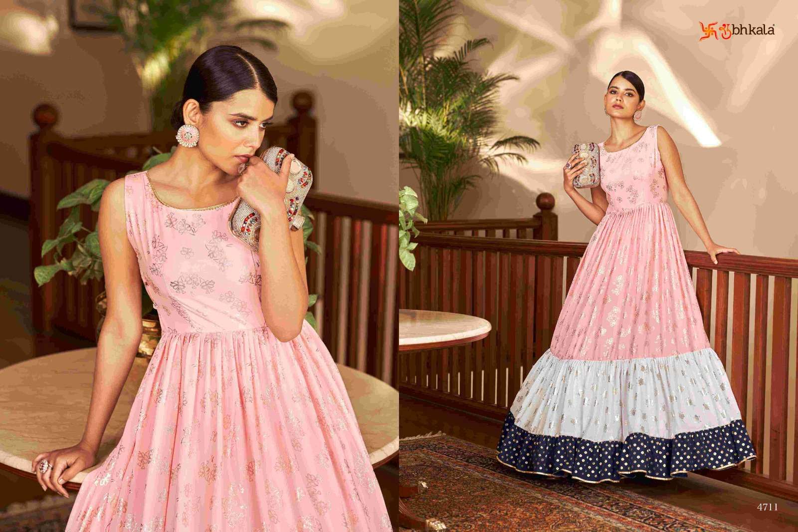 FLORY VOL. 18 Georgette Metalic Foil Work Anarkali Gown Kurti Wholesale catalog