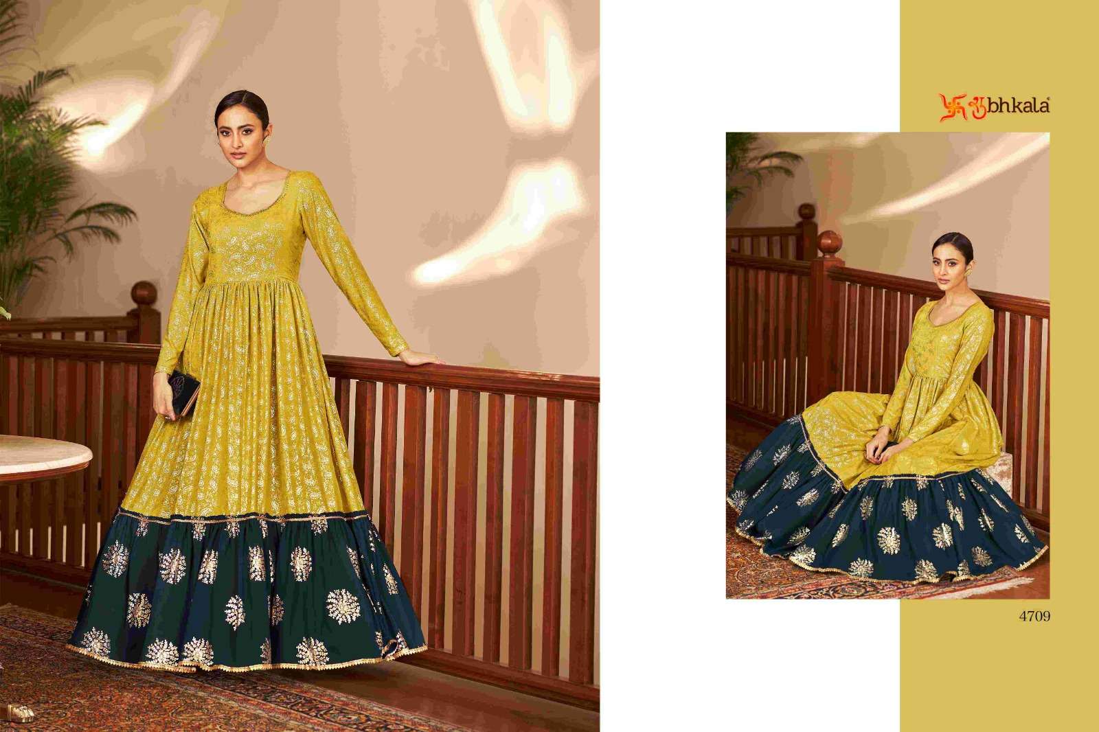 FLORY VOL. 18 Georgette Metalic Foil Work Anarkali Gown Kurti Wholesale catalog