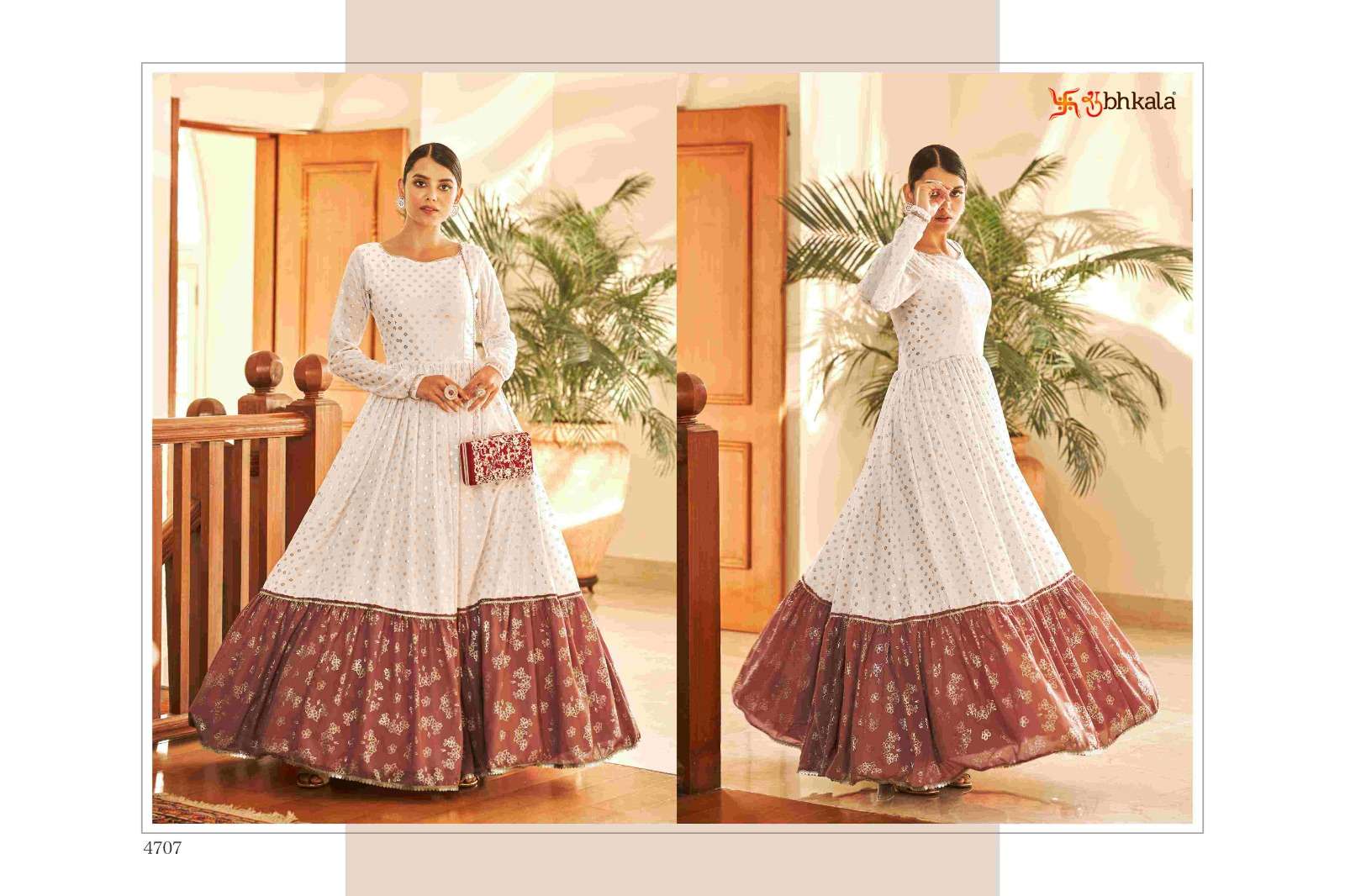 FLORY VOL. 18 Georgette Metalic Foil Work Anarkali Gown Kurti Wholesale catalog