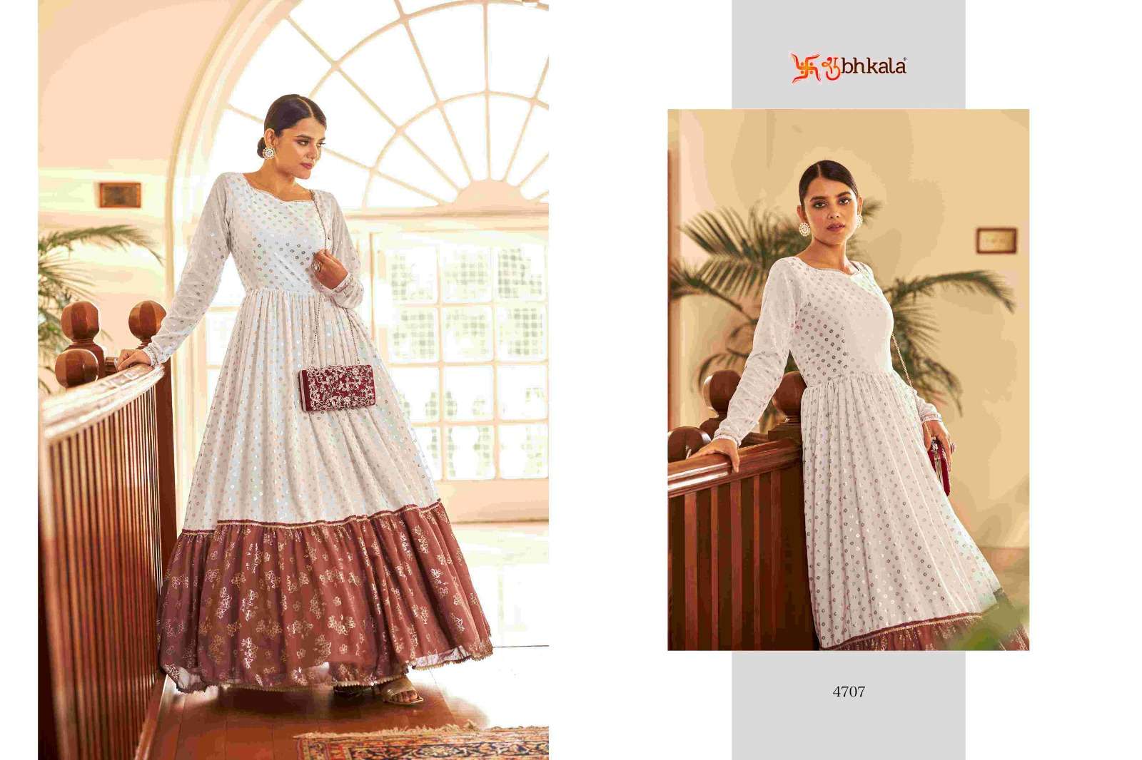 FLORY VOL. 18 Georgette Metalic Foil Work Anarkali Gown Kurti Wholesale catalog