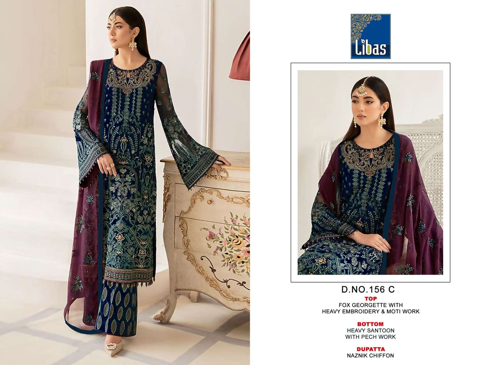 Libas 156 Faux Georgette Embroidered Pakistani Suits Wholesale catalog