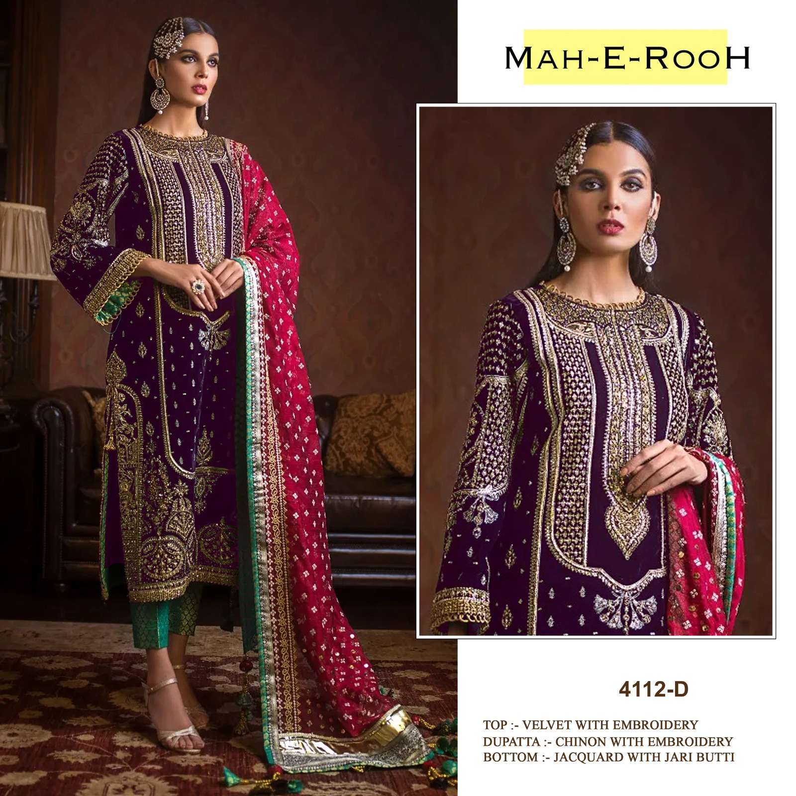 Mah E Rooh 4112 Velvet Pakistani Suit Wholesale catalog