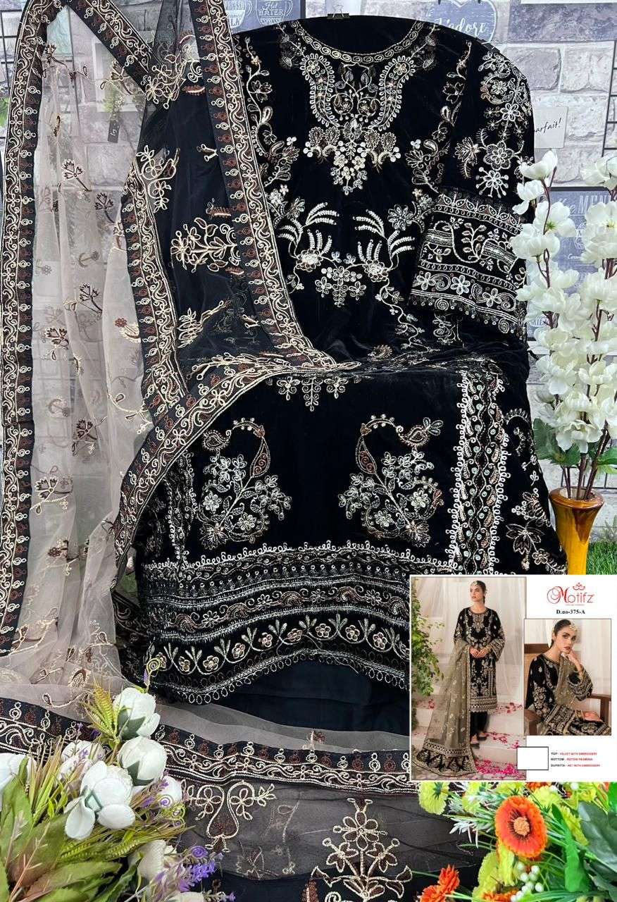 Motifz 375 velvet with embroidery  Salwar Kameez Wholesale catalog