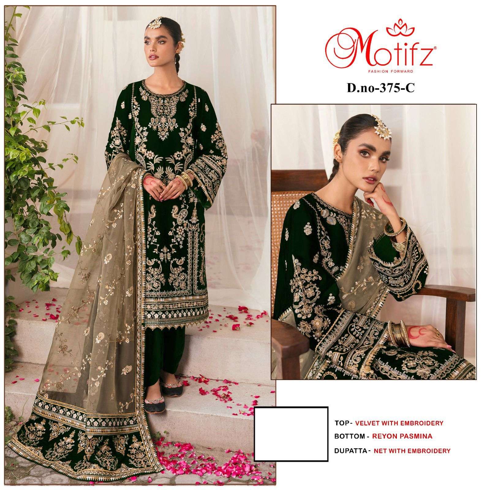 Motifz 375 velvet with embroidery  Salwar Kameez Wholesale catalog