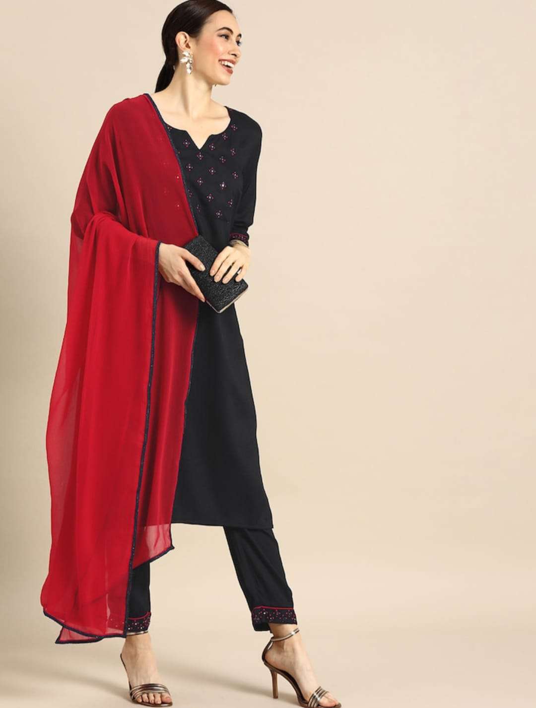 Radhe Black Rayon Slub Kurti With Bottom Dupatta Wholesale catalog