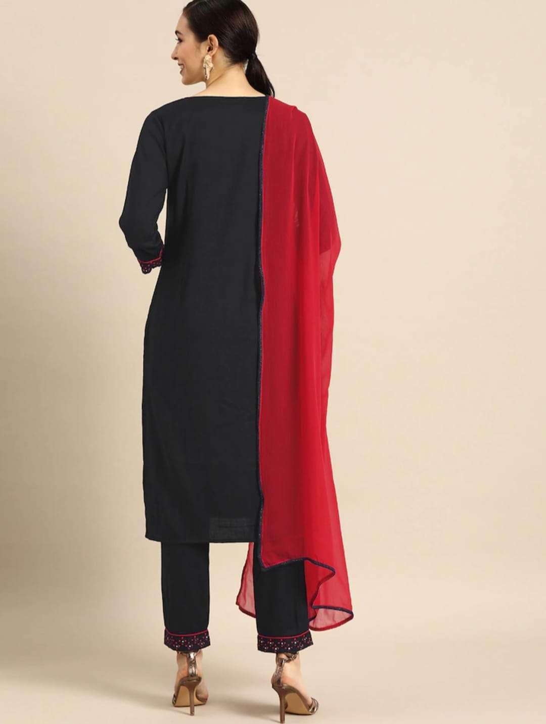 Radhe Black Rayon Slub Kurti With Bottom Dupatta Wholesale catalog