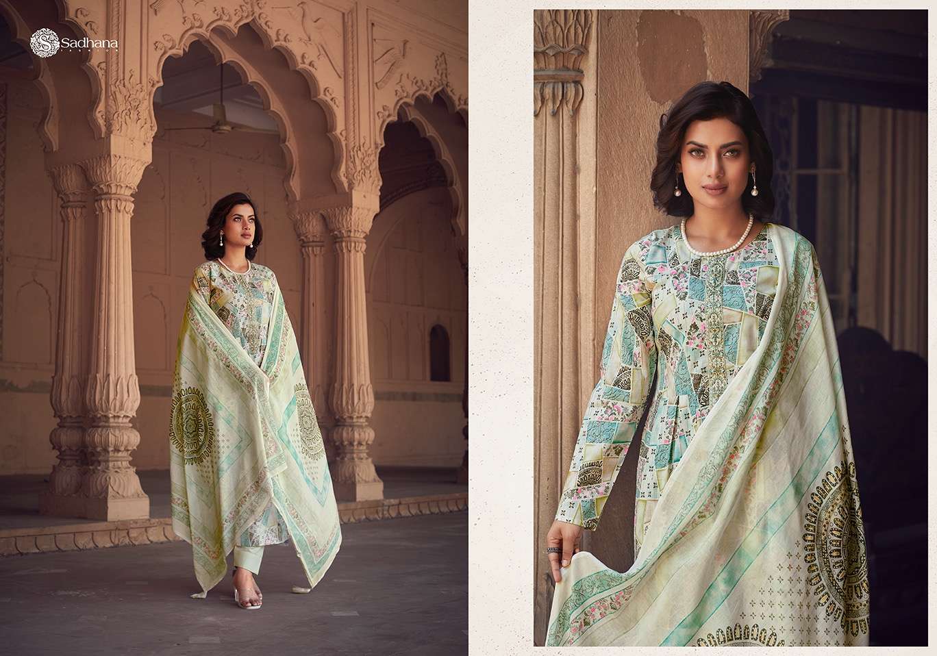 Sadhana Warli Art Lawn Cotton Dress Material Wholesale catalog