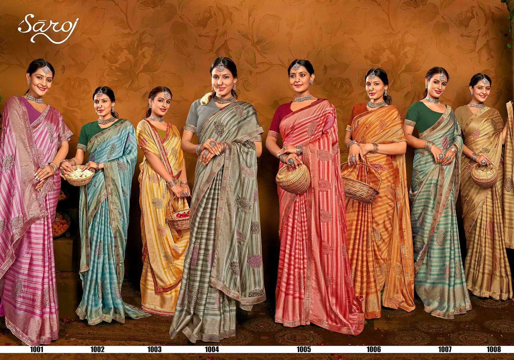 Saroj  Pepsi Vol - 3 Moss chiffon Saree Wholesale catalog    