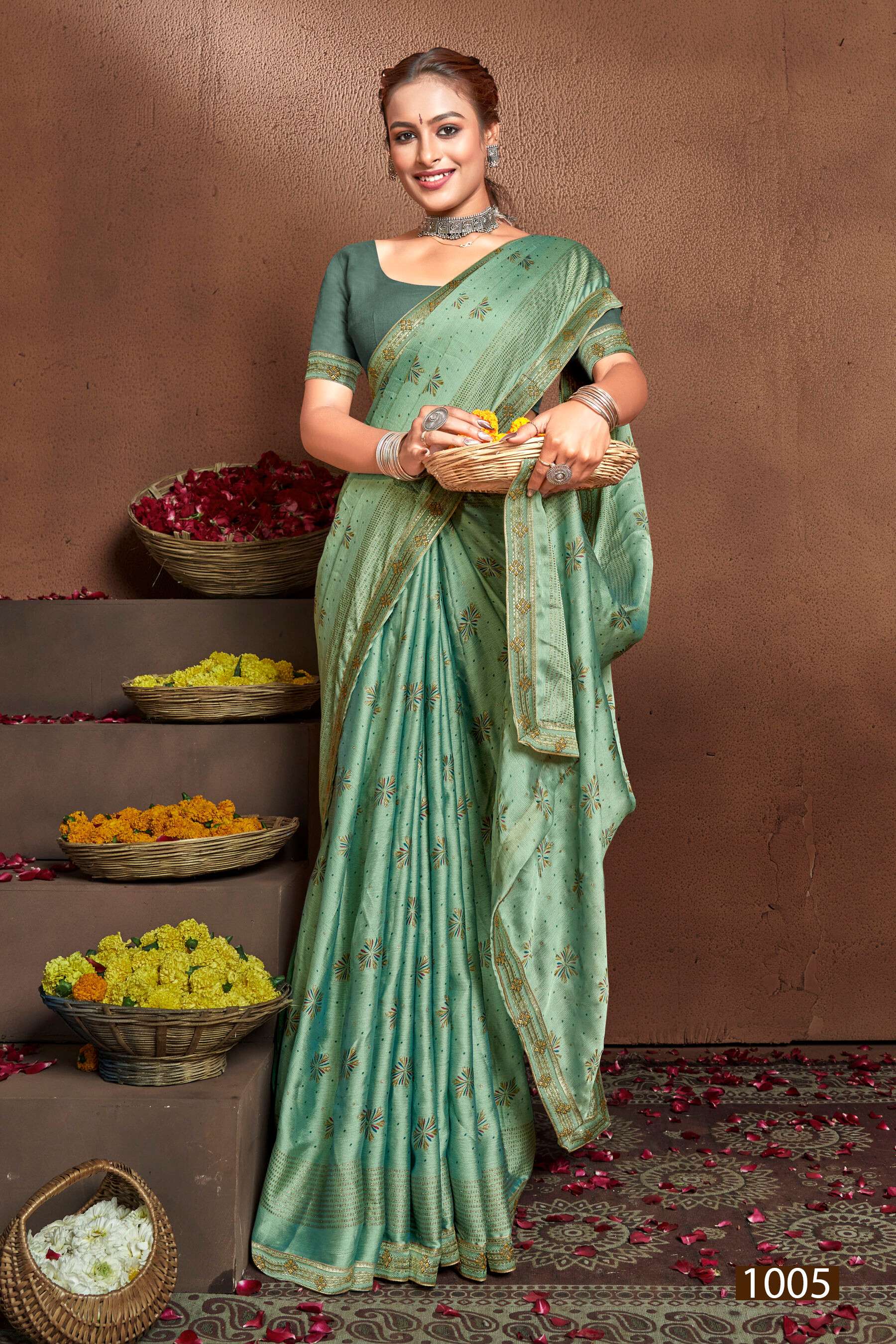 Saroj Pepsi Vol - 4 Moss chiiffon saree wholesale catalog
