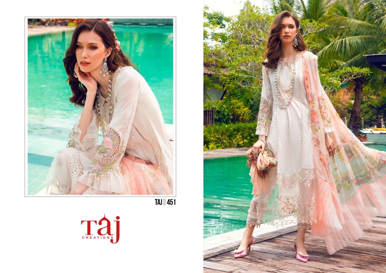 Taj 451 And 454 Cotton Dupatta Pakistani Suits Wholesale catalog