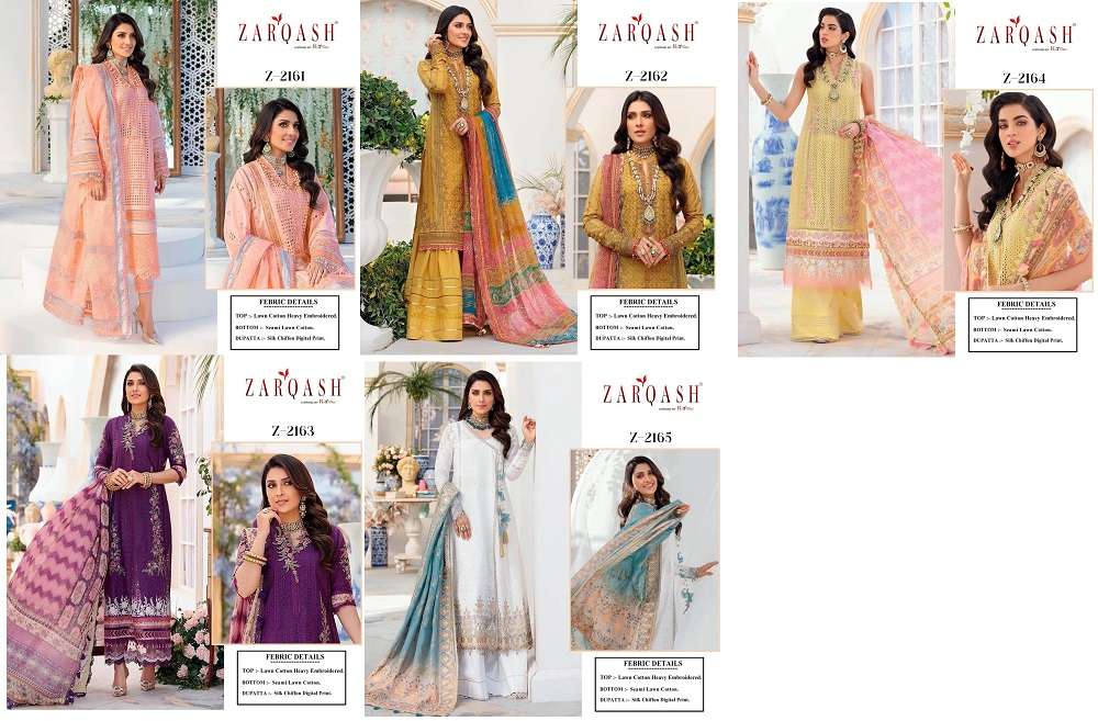 Zarqash Z 2161 To 2165 Cotton Embroidered Salwar Suit Wholesale catalog