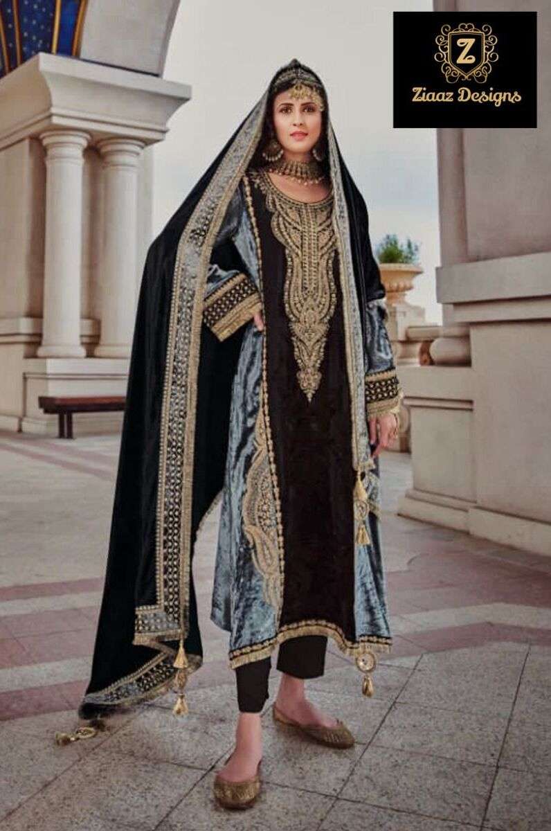 Ziaaz Designs 384 And 383 Velvet Pakistani Suits Wholesale catalog