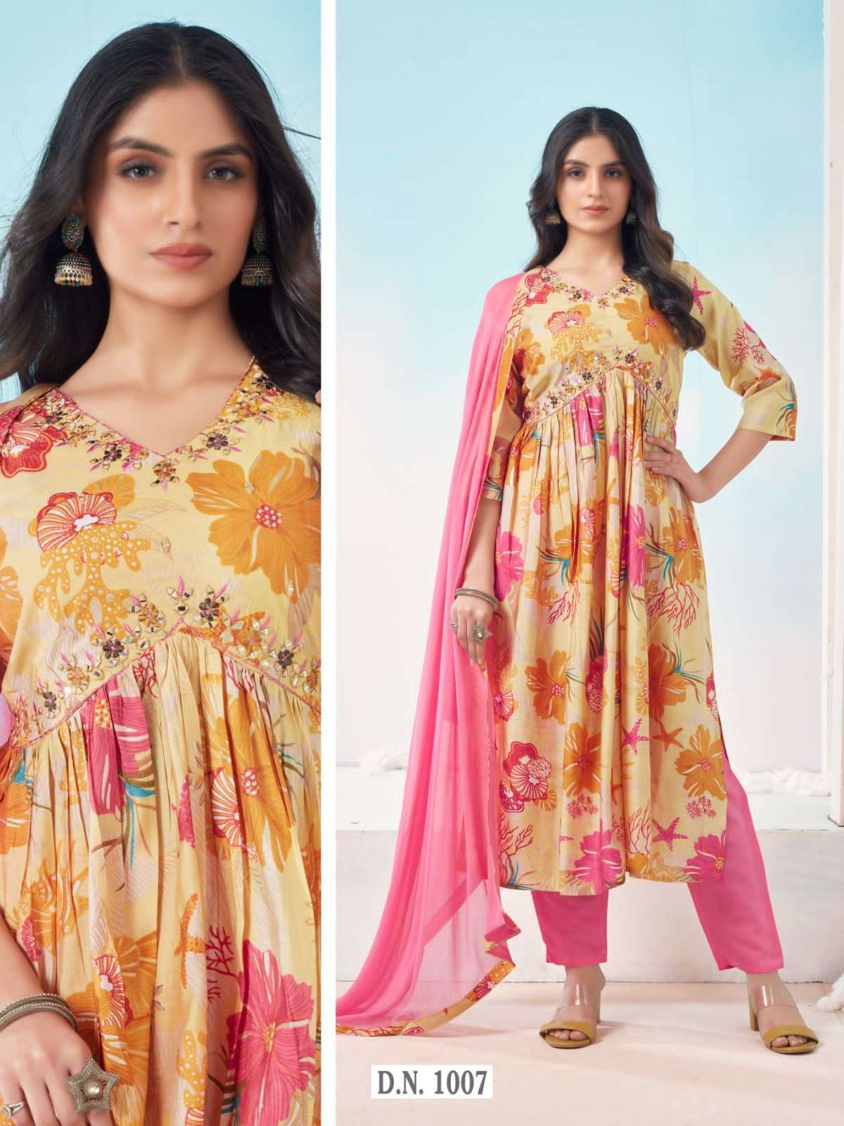 Alia cut Viscose Modal Print With Handwork Kurti Wholesale catalog