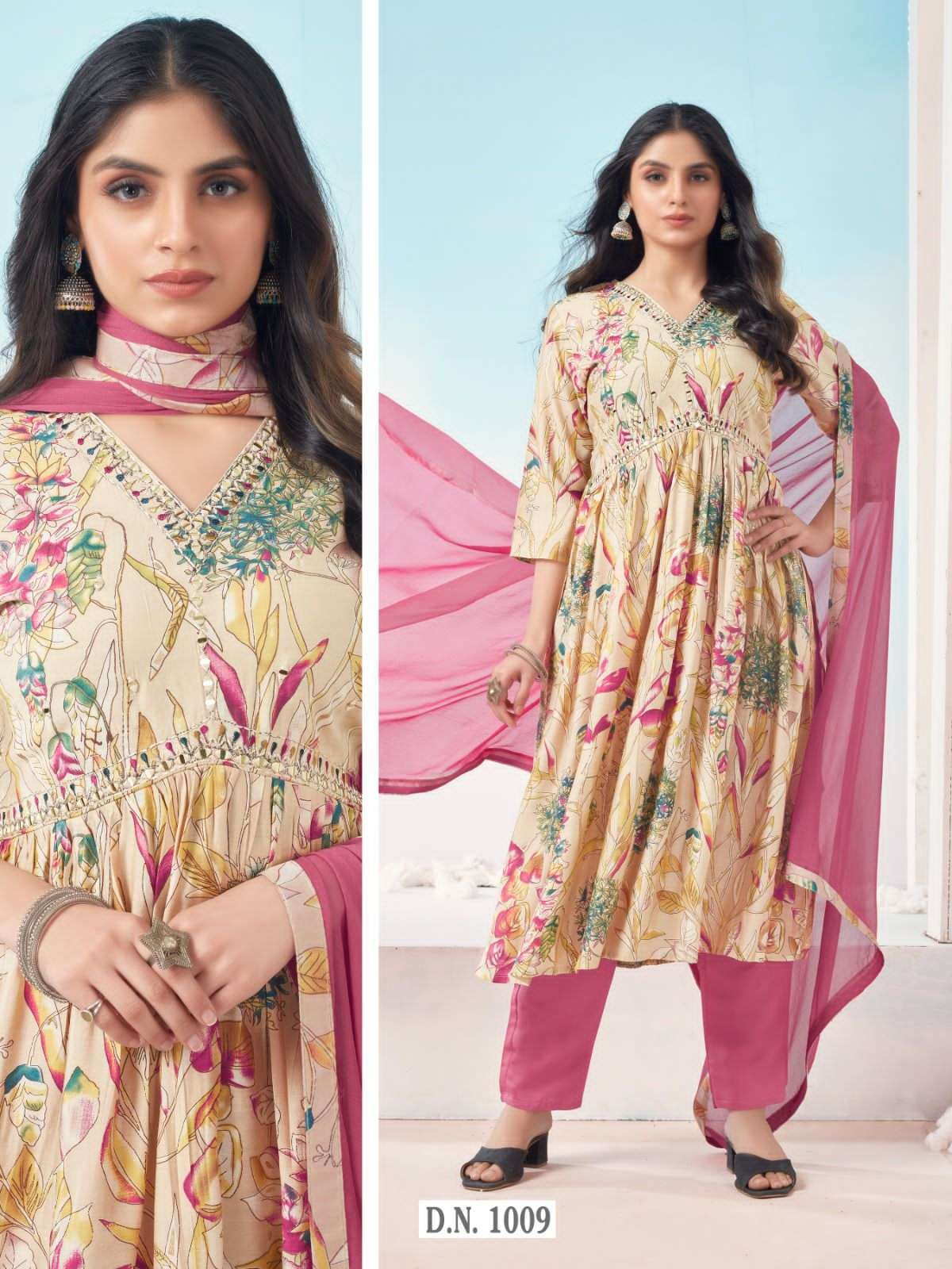 Alia cut Viscose Modal Print With Handwork Kurti Wholesale catalog