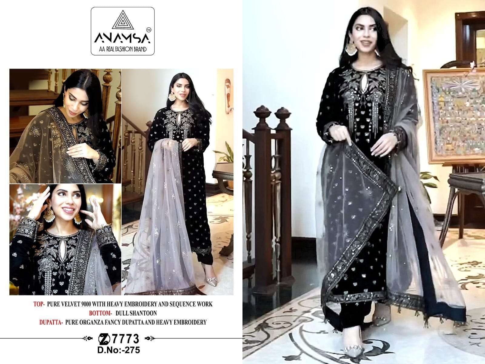 Anamsa 275 Velvet Embroidered Pakistani Suits wholesale catalog