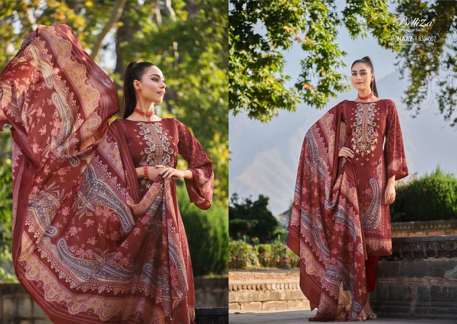 Belliza Naaz Pure Crepe Designer Dress Material Wholesale catalog