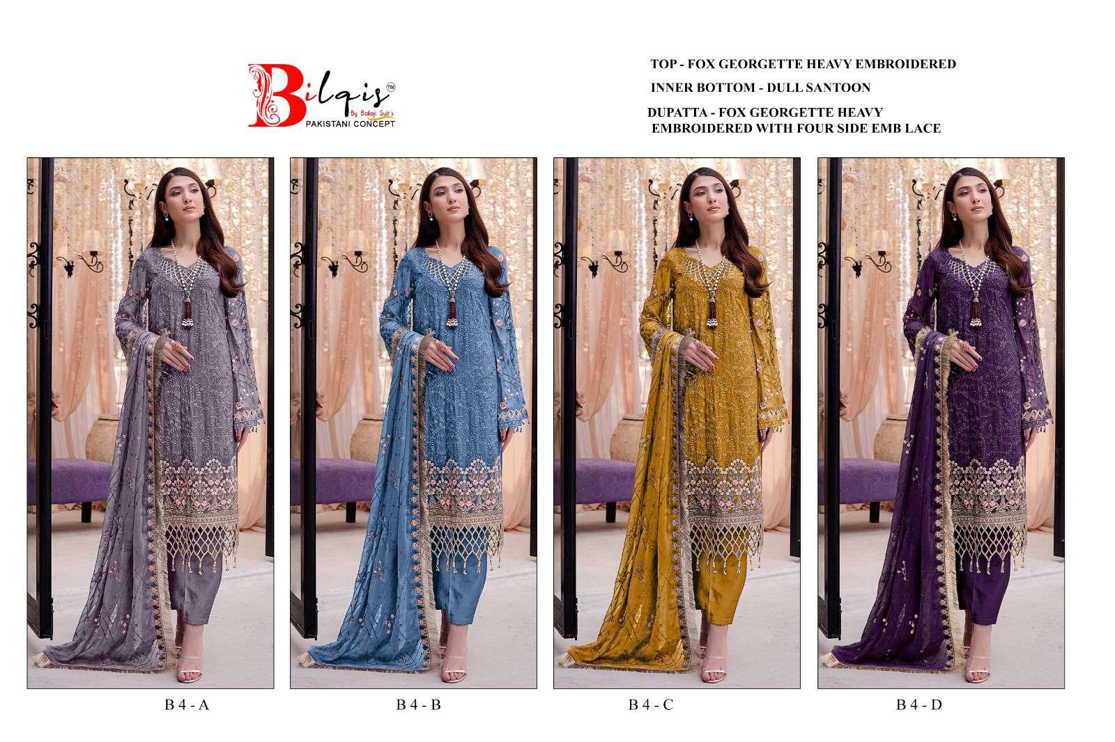 Bilqis B 04 Faux Georgette Embroidered Pakistani Suits Wholesale catalog