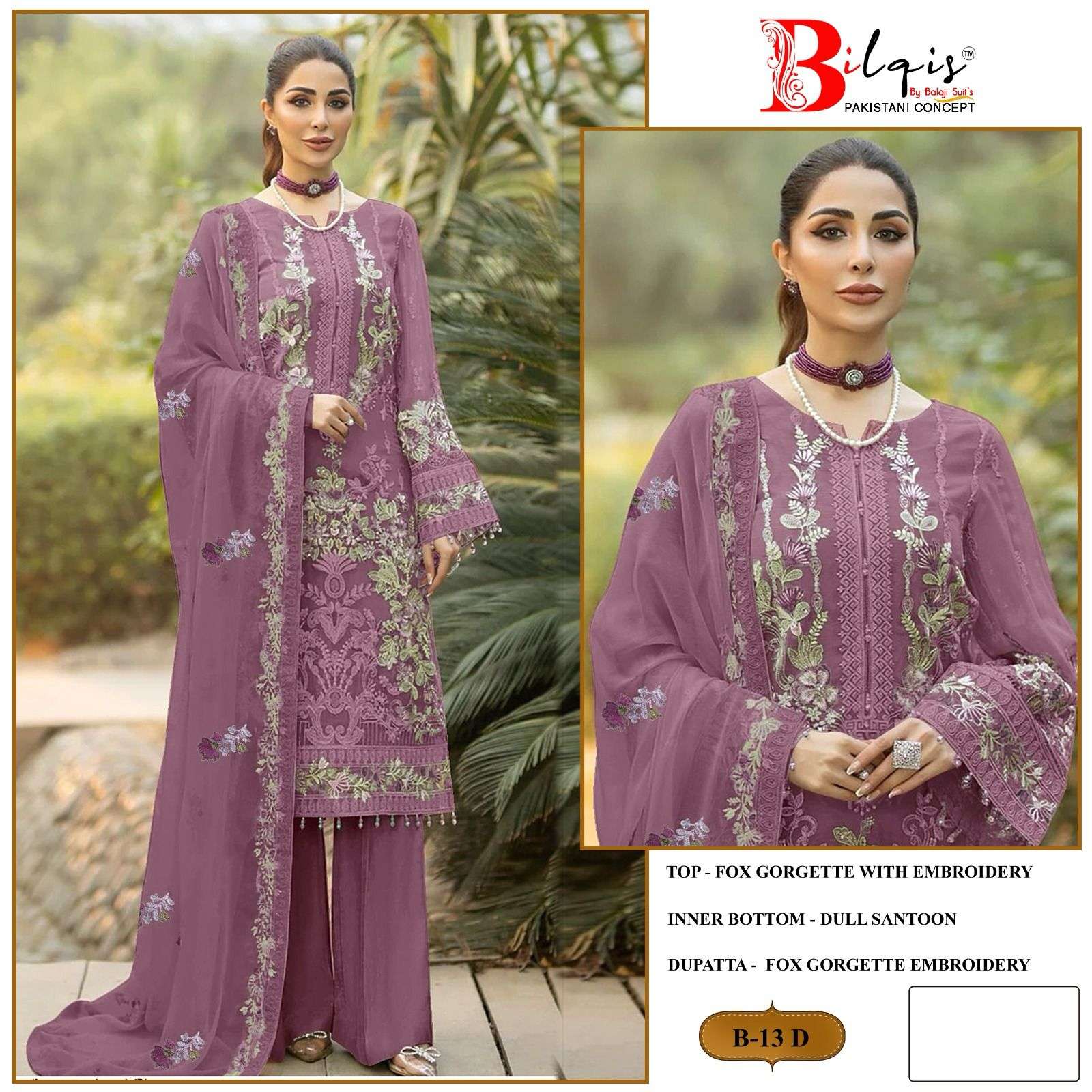 Bilqis B 13 Faux Georgette Pakistani Suits Wholesale catalog
