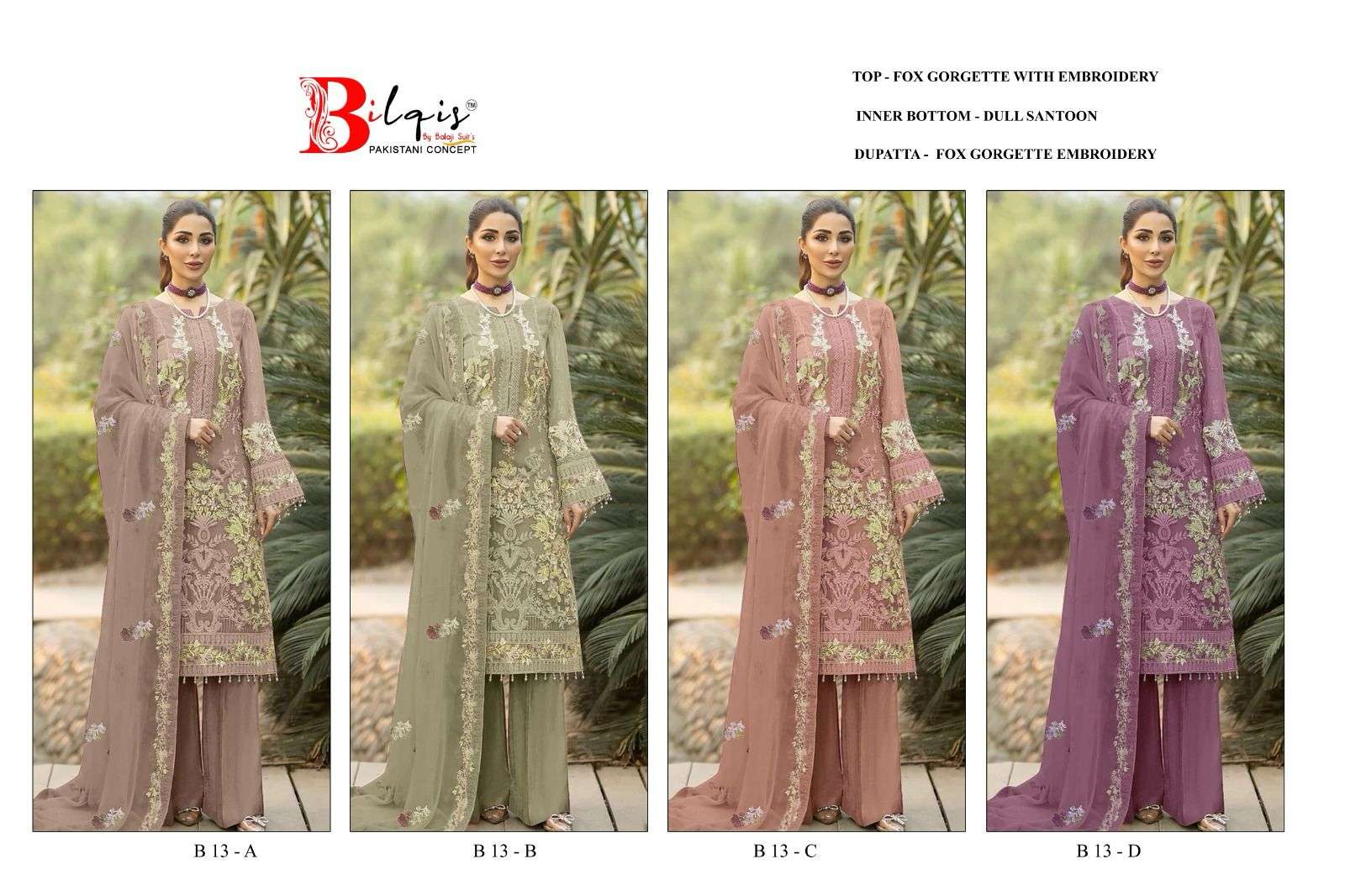 Bilqis B 13 Faux Georgette Pakistani Suits Wholesale catalog