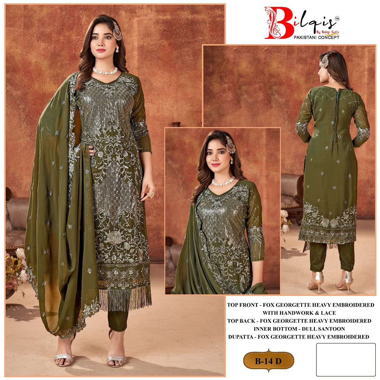 Bilqis B 14 Faux Georgette Pakistani Suits Wholesale catalog