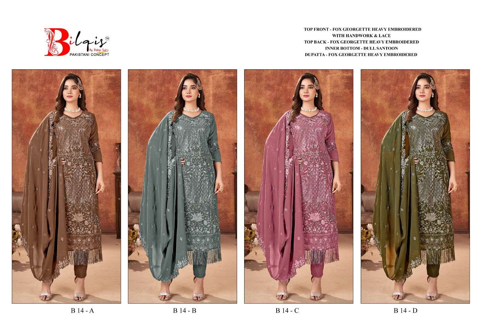 Bilqis B 14 Faux Georgette Pakistani Suits Wholesale catalog