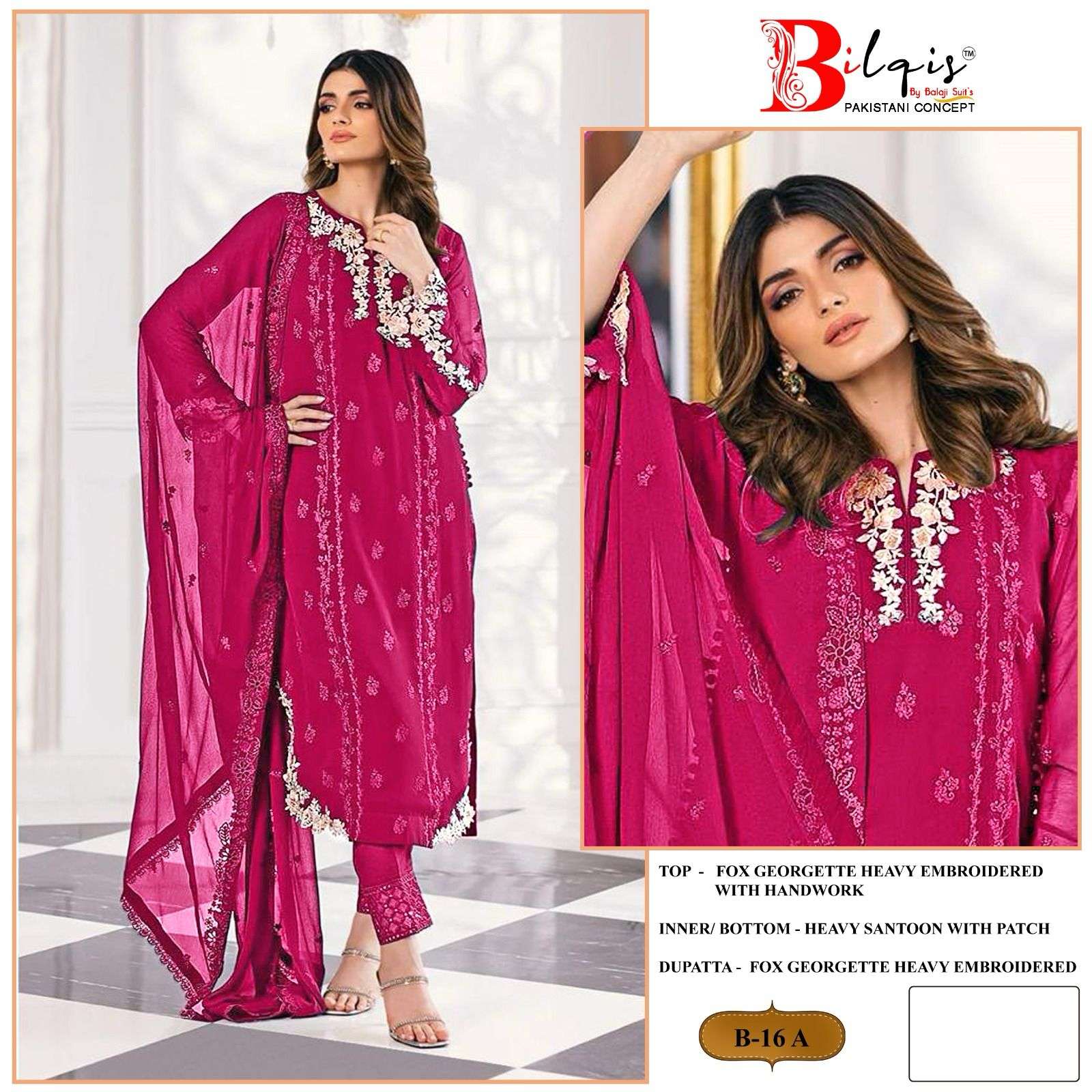 Bilqis B 16 A to D Faux Georgette Pakistani Suits Wholesale catalog