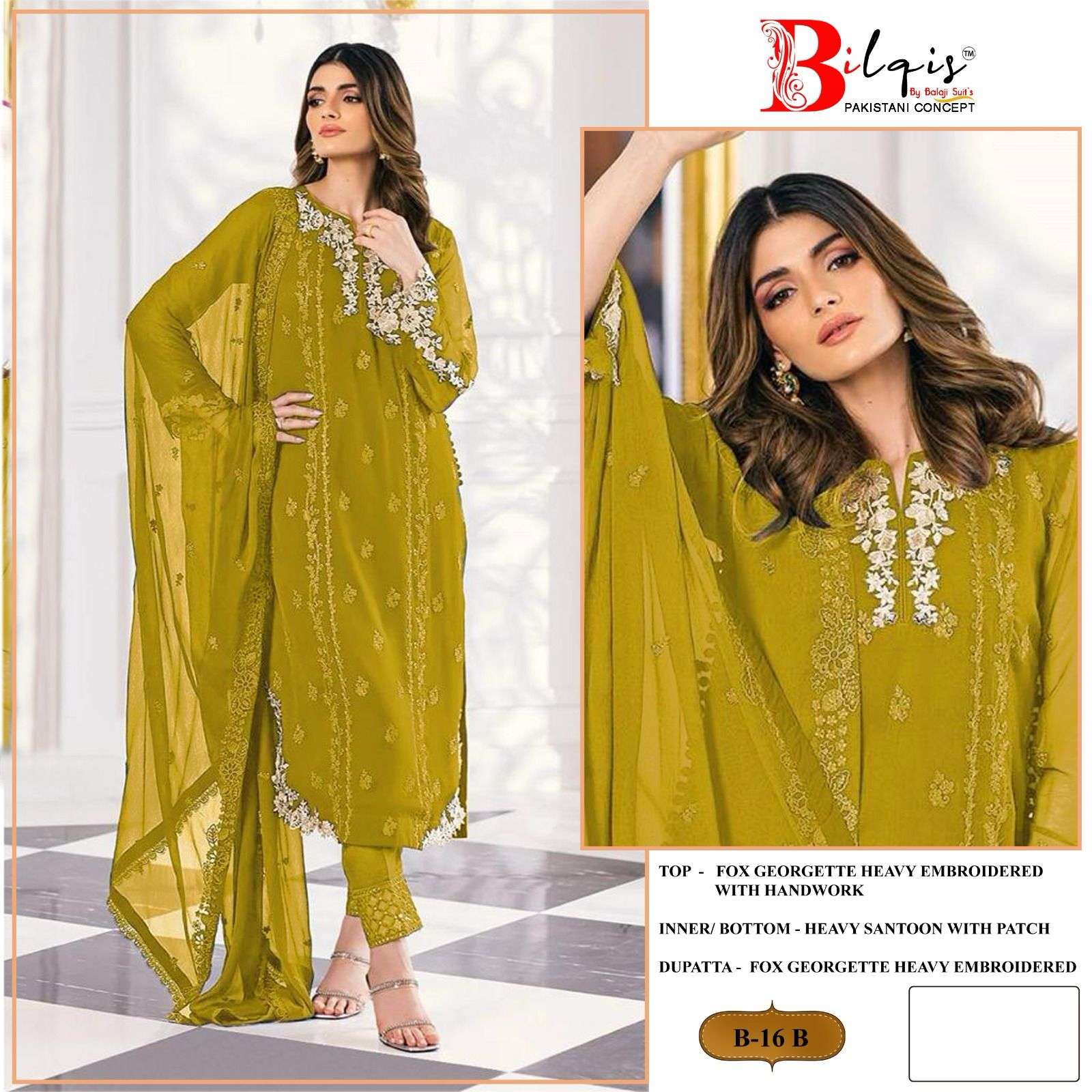 Bilqis B 16 A to D Faux Georgette Pakistani Suits Wholesale catalog