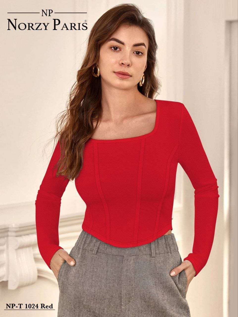 Designer Trendy T-1024 Red Crop Tops Western Wear Wholesale catalog