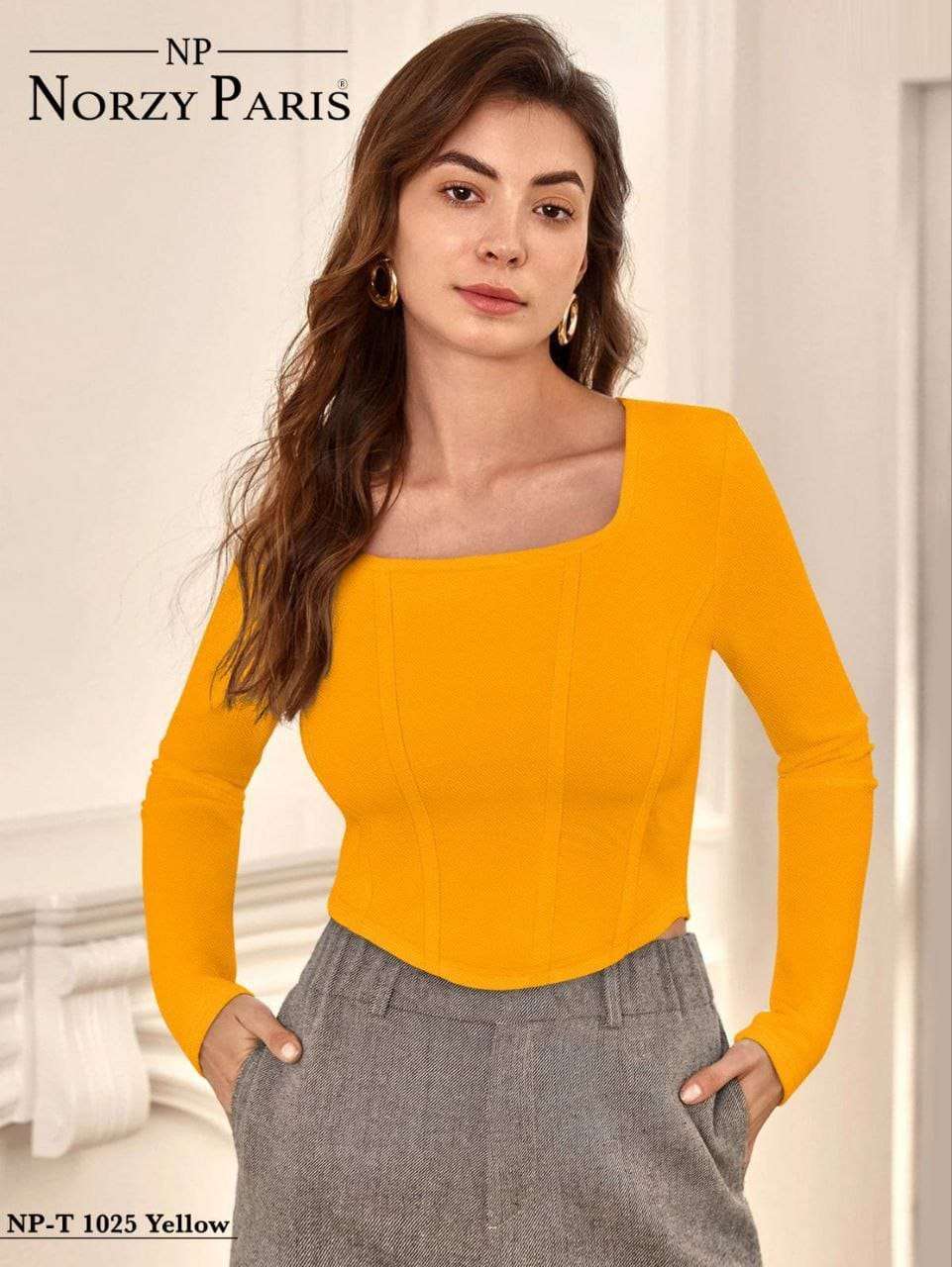 Designer Trendy T-1025 Yellow Crop Tops Western Wear Wholesale catalog