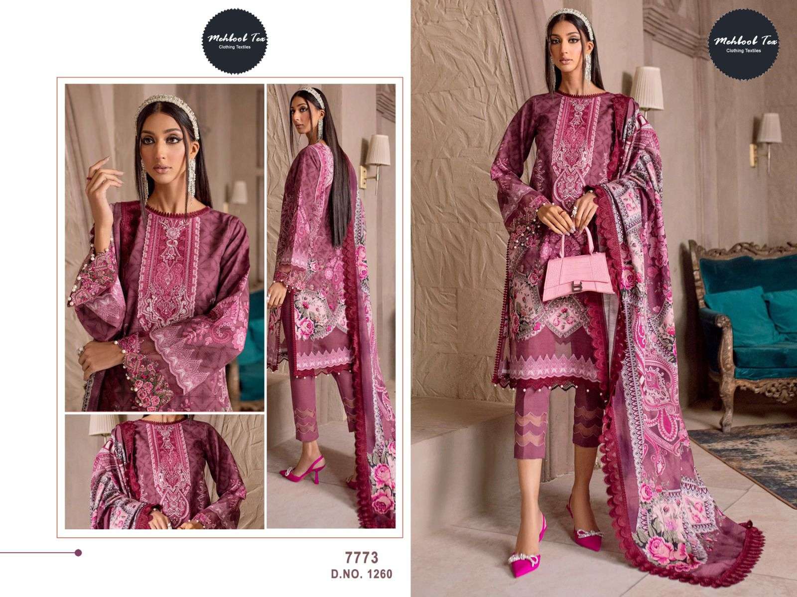 Mehboob Tex 1260 And 1265 Cotton Dupatta Pakistani Suits Wholesale catalog