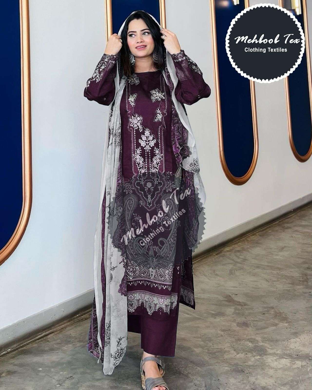 Mehboob Tex Maria B M Print Chiffon Dupatta Pakistani Suits Wholesale catalog