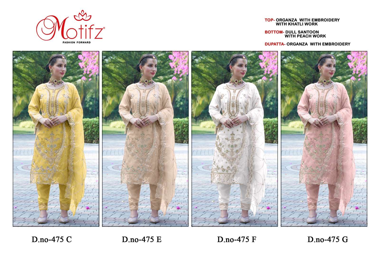 Motifz 475 Organza with Embroidery khatli work Salwar Kameez Wholesale catalog