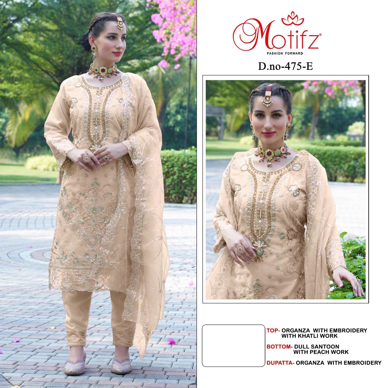 Motifz 475 Organza with Embroidery khatli work Salwar Kameez Wholesale catalog