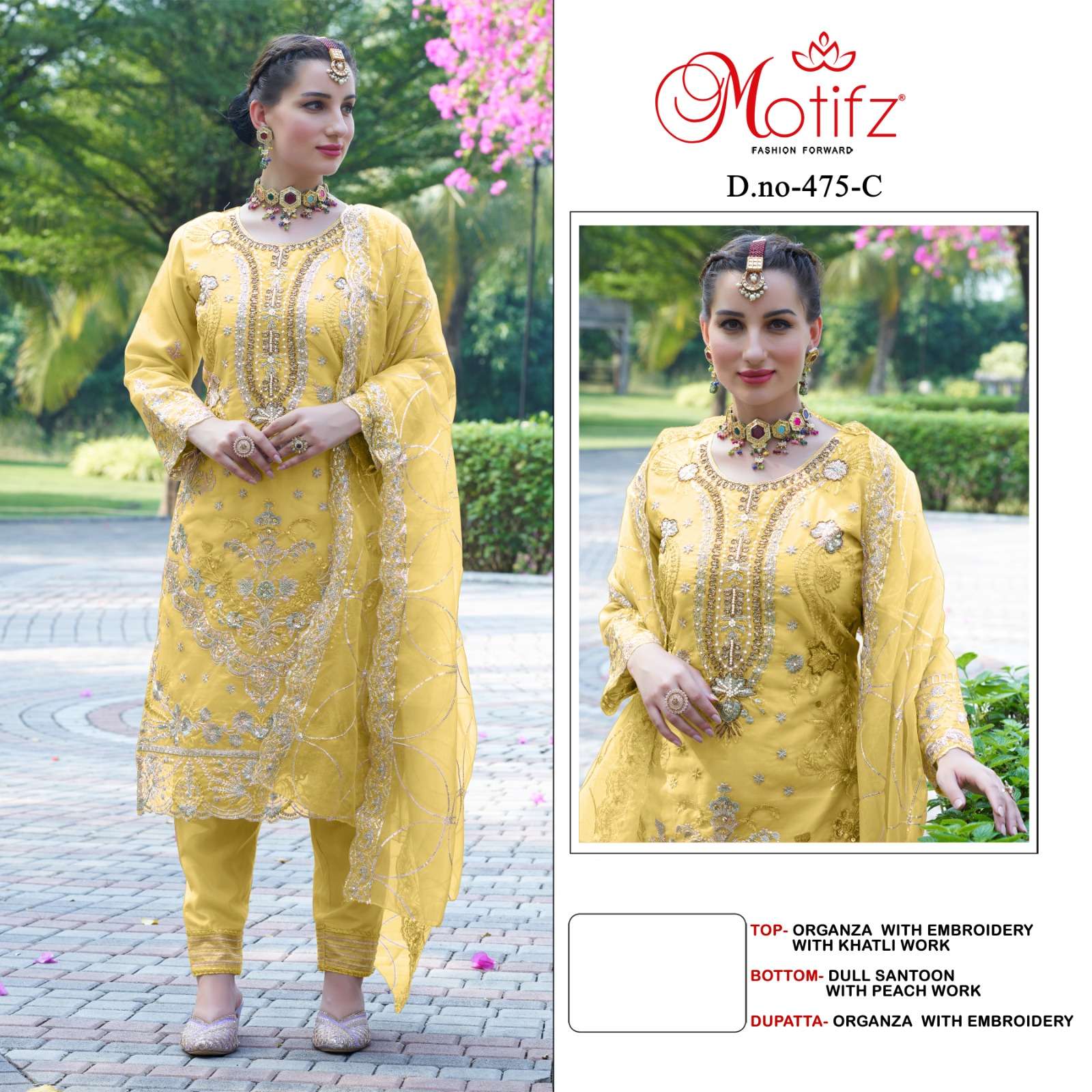 Motifz 475 Organza with Embroidery khatli work Salwar Kameez Wholesale catalog