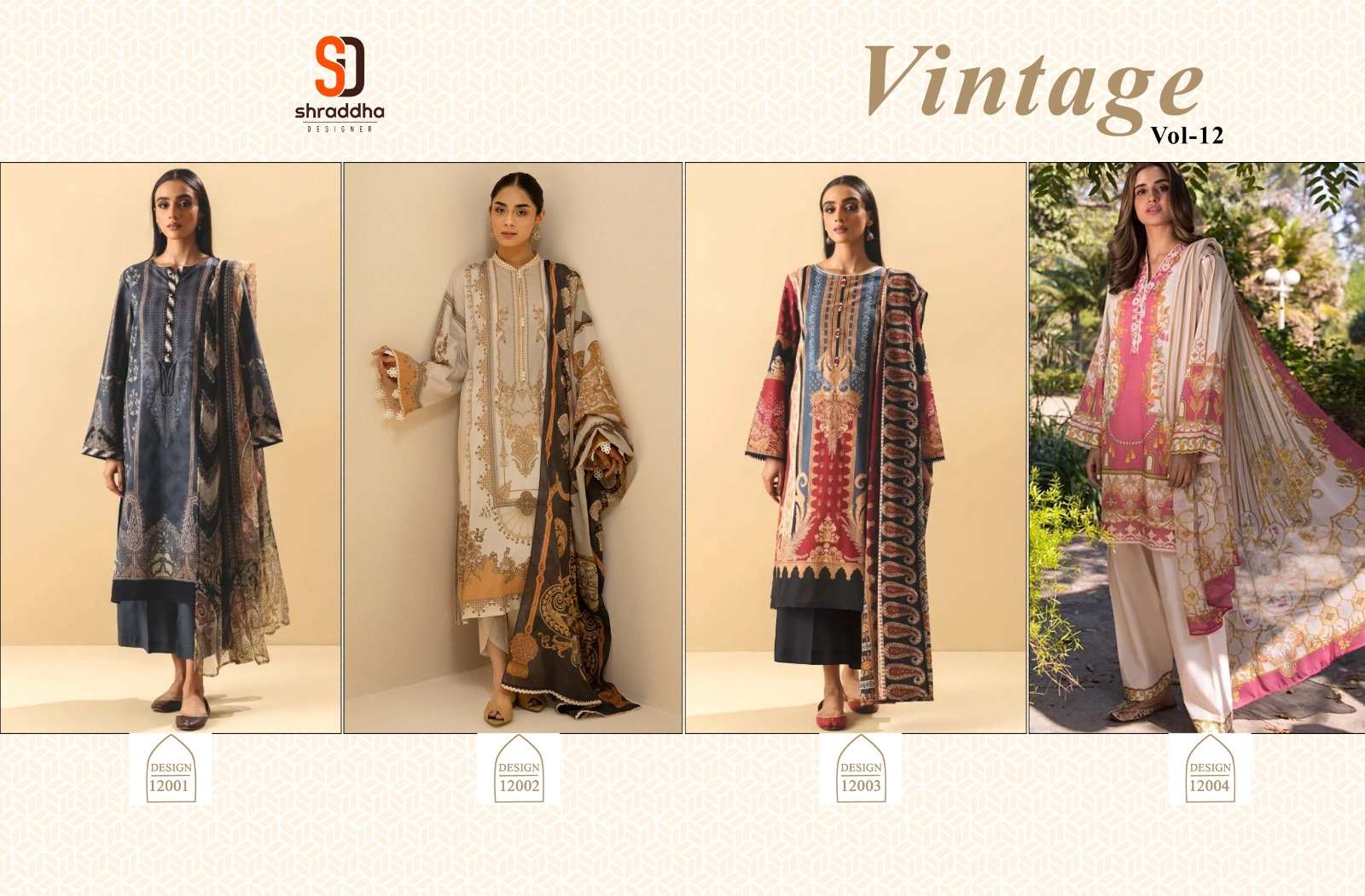 Shraddha Vintage Vol 12 Cotton Dupatta Pakistani Suits Wholesale catalog