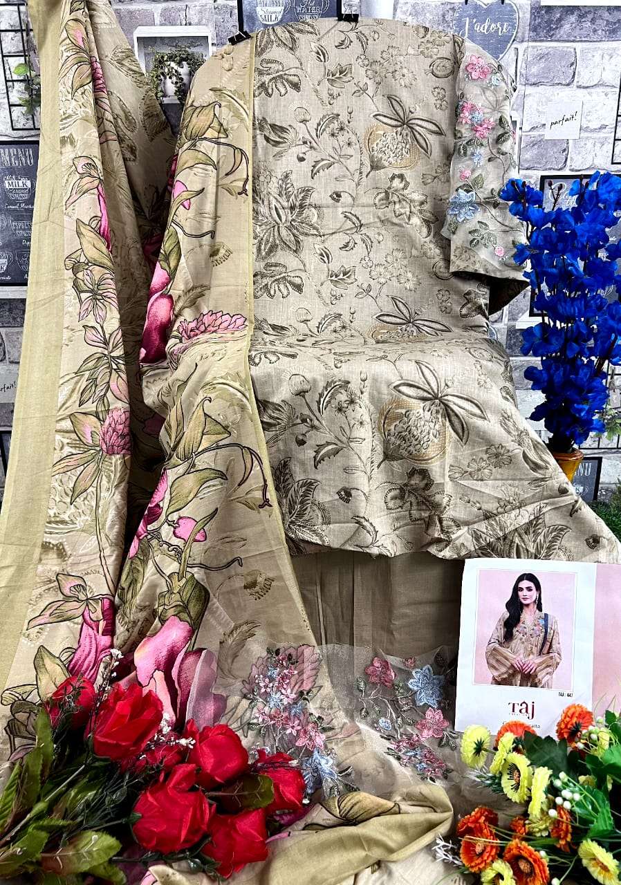 Taj 445 And 447 Cotton Dupatta Pakistani Suits Wholesale catalog