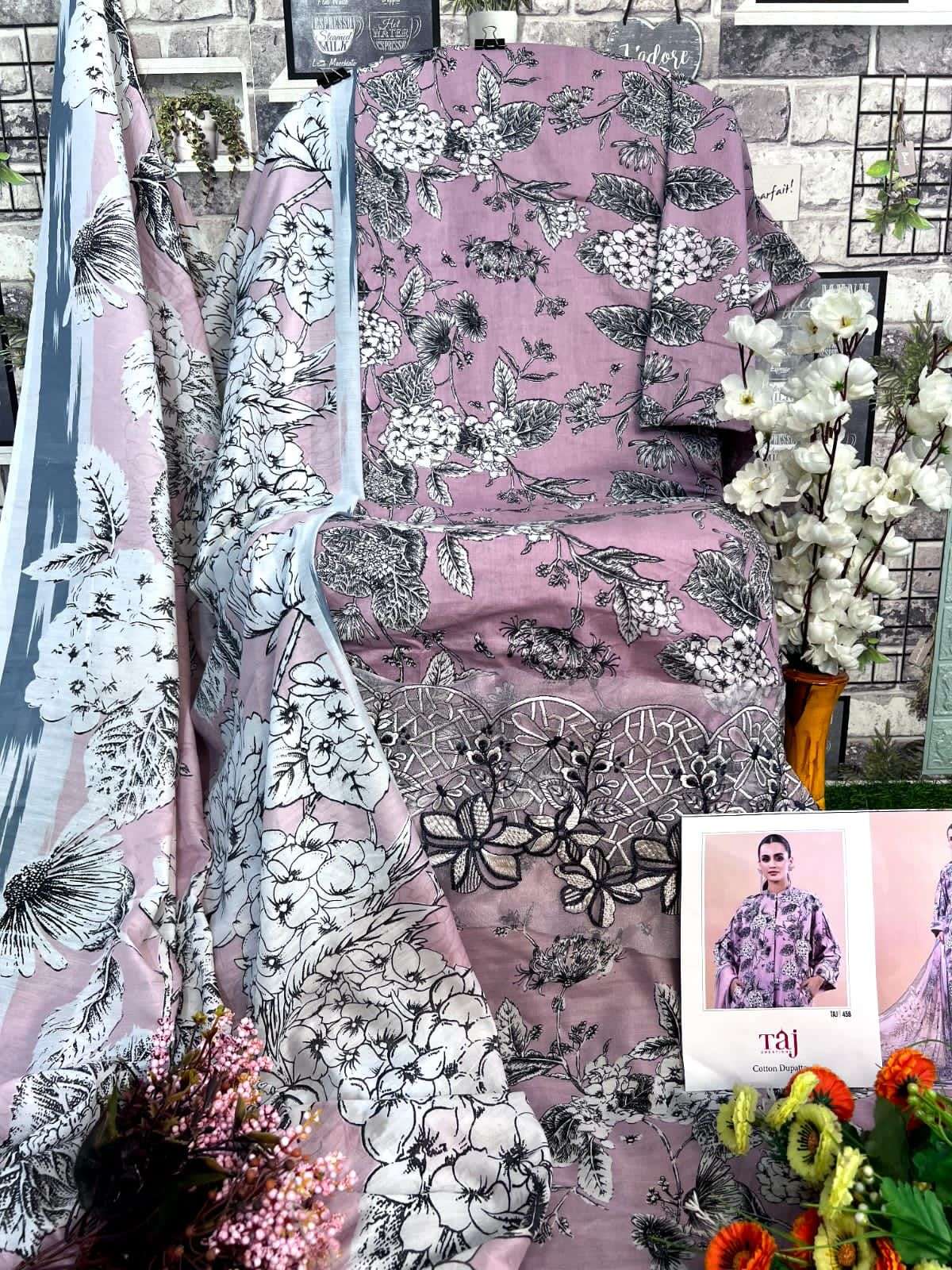 Taj 457 and 458 Cotton dupatta Salawar Kameez Wholesale catalog