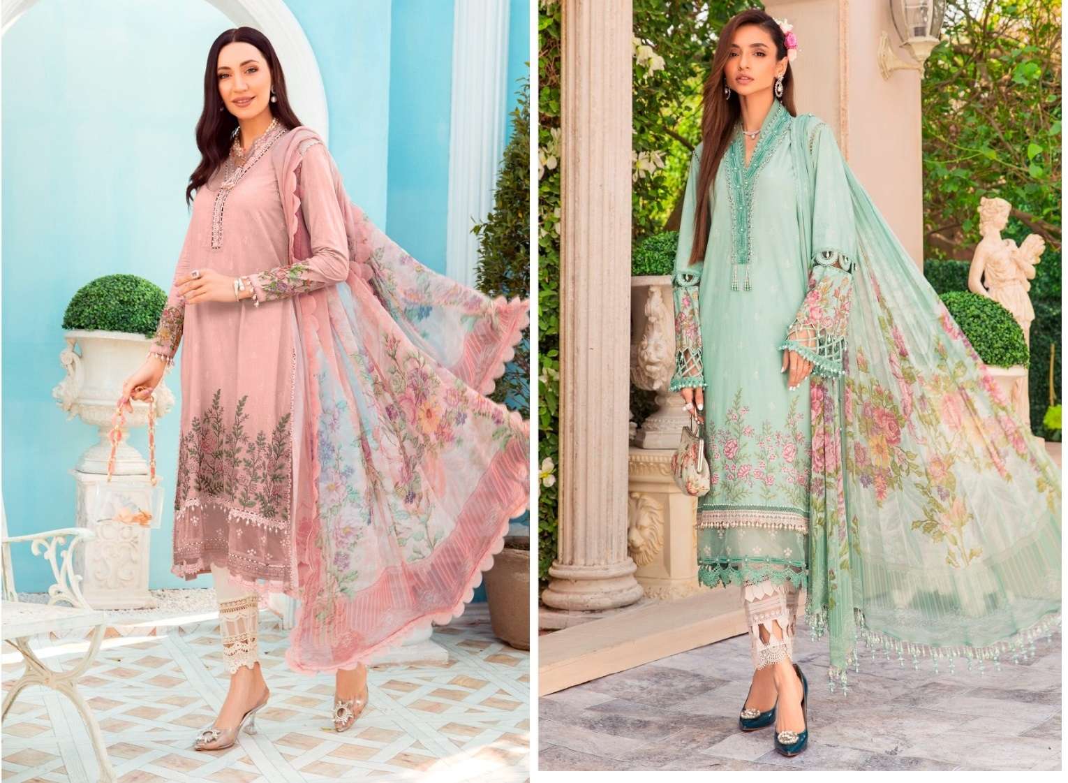 Taj 460 And 461 Chiffon Dupatta Pakistani Suits Wholesale catalog
